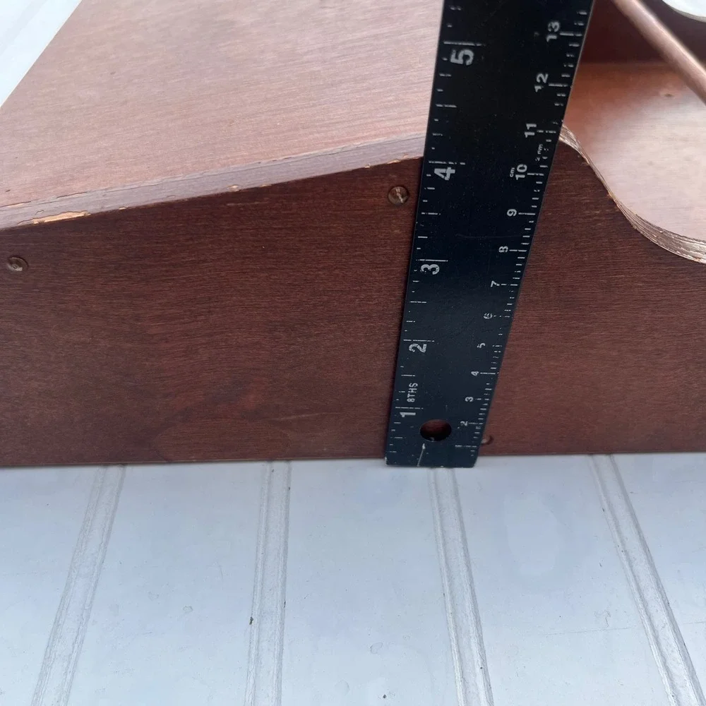 Vintage Wood Wall Mail Organizer Towel Rack Brass Eagle Emblem Brown Americana